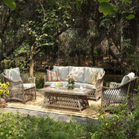 Willowbrook rattan 5-seater sofa set viewed from the side in a garden – image 3 of 15