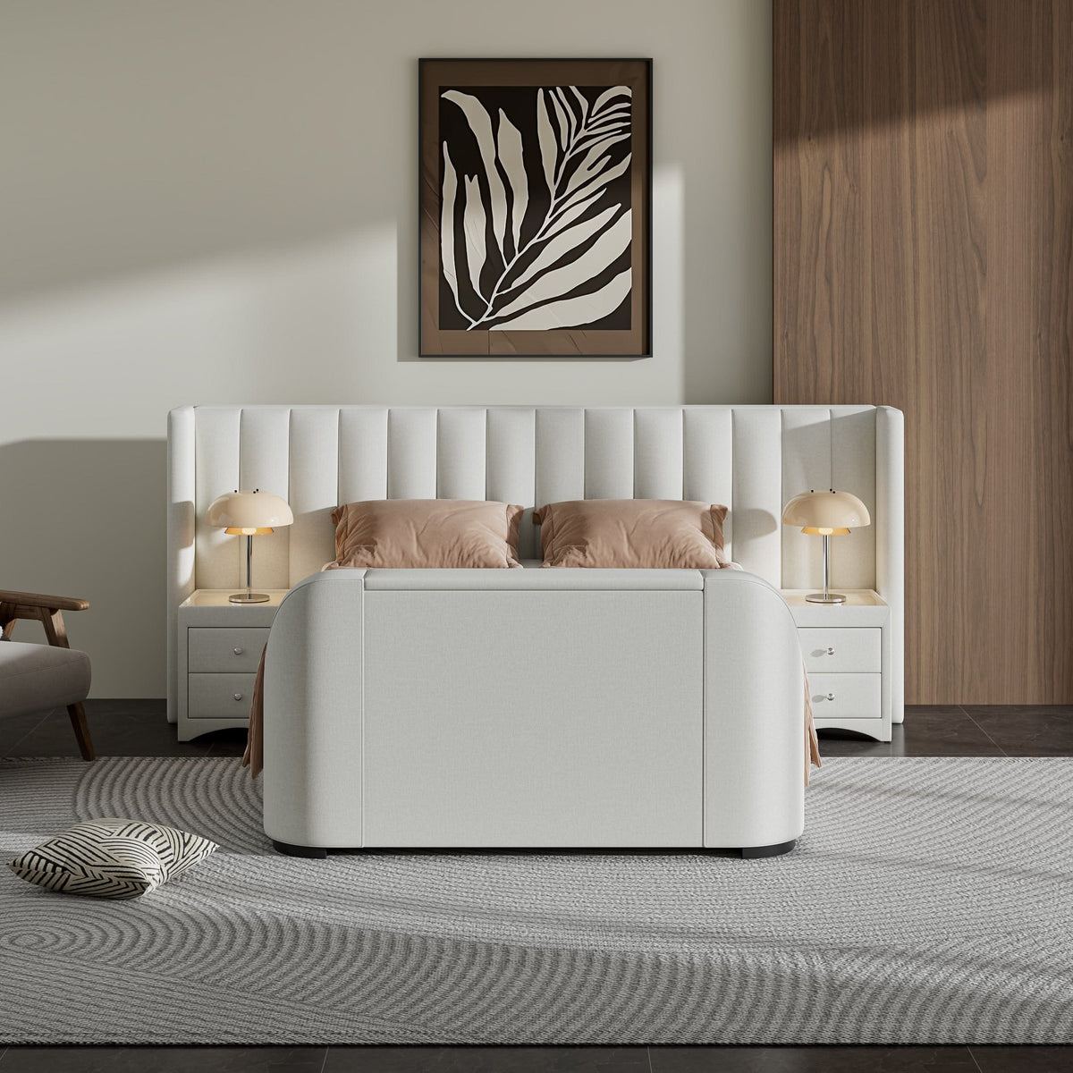 Milan Ottoman TV Bed in Natural Cream with 2 Side Units — view 12
