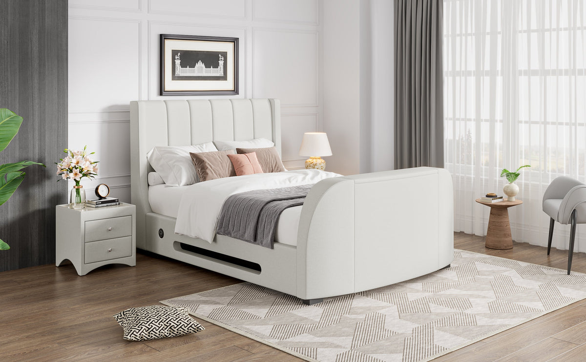 Solace Ottoman TV Bed in Cream Velvet