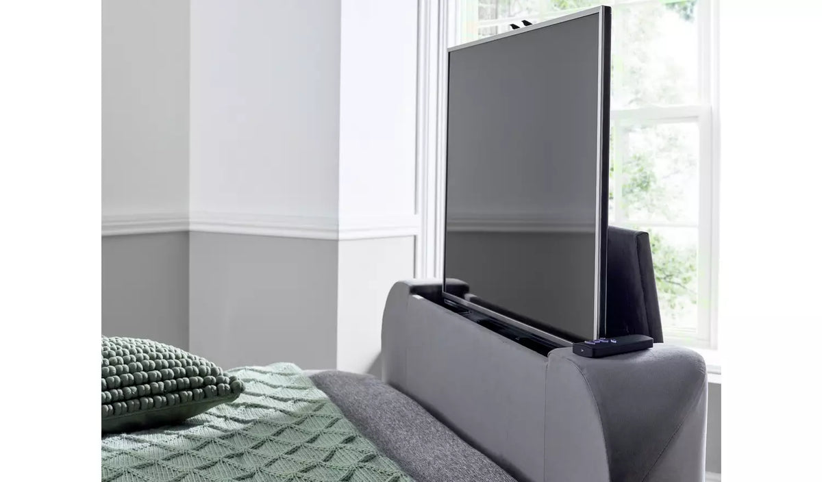 Madrid TV Bed Ottoman With Storage & Up To 43" TV Capacity in Grey Velvet — view 4