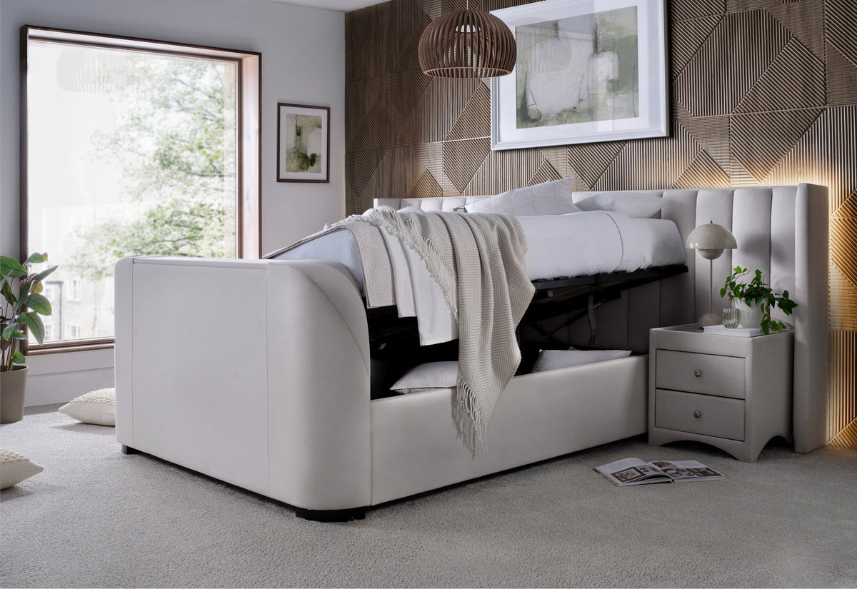 Milan Ottoman TV Bed in Natural Cream with 2 Side Units — view 2