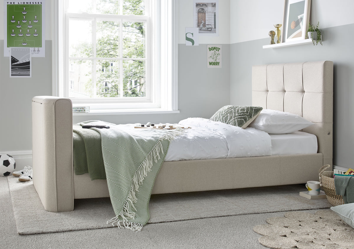 Alpha Manual Single TV Bed In Light Stone — view 4