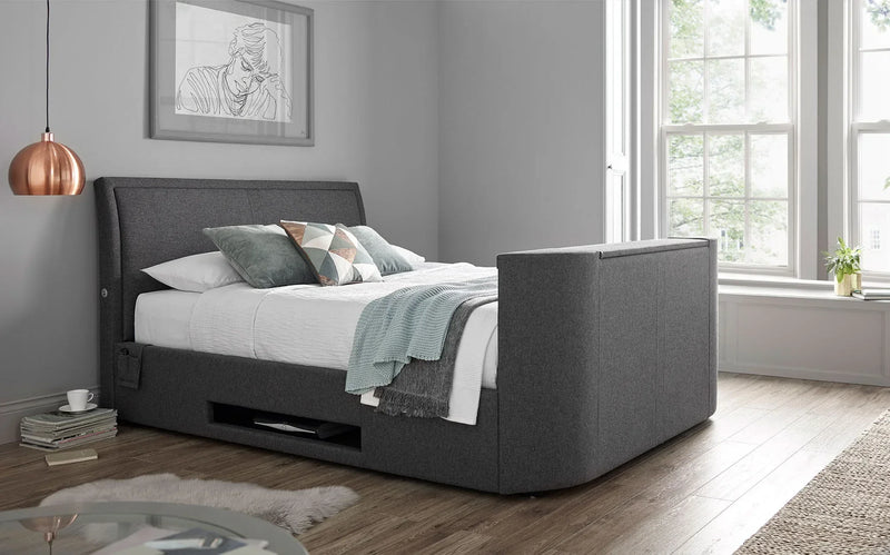 Ardwick Ottoman TV Bed in Grey Fabric With 2.1 Media & 43" TV Capacity