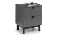 Grey Wooden 2 Drawer Bedside Table Modern Retro Style — view 2 – image 2 of 7