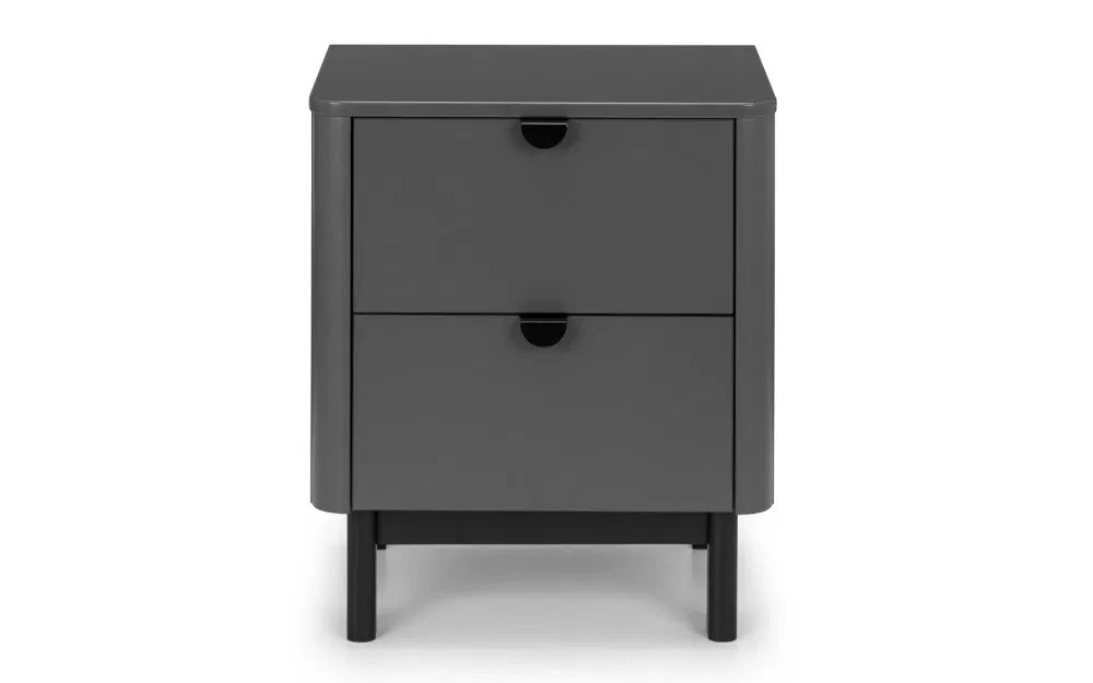 Grey Wooden 2 Drawer Bedside Table Modern Retro Style — view 3