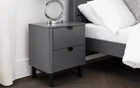 Grey Wooden 2 Drawer Bedside Table Modern Retro Style – image 1 of 7
