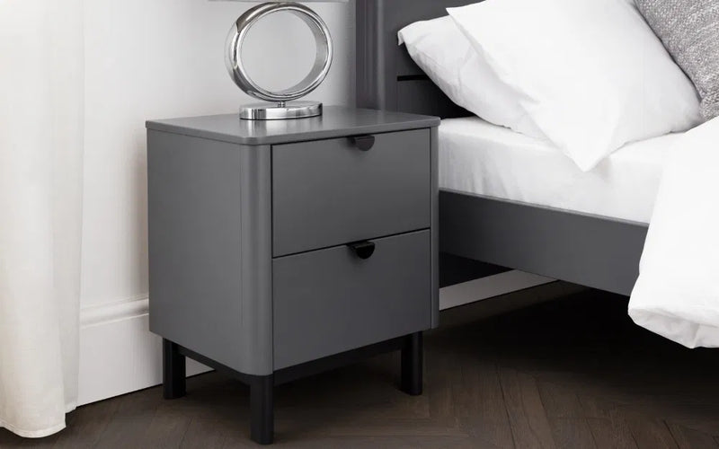 Grey Wooden 2 Drawer Bedside Table Modern Retro Style