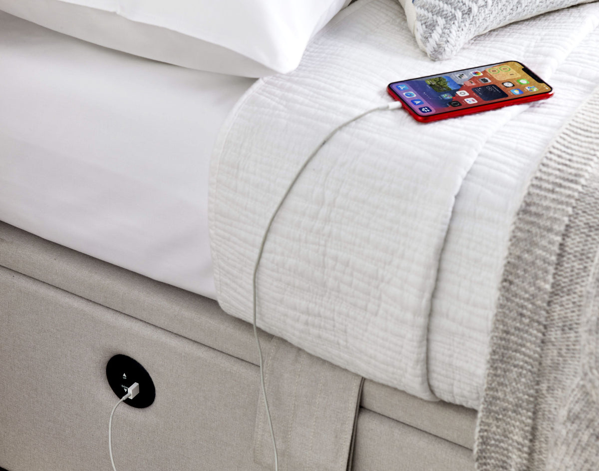 Essence Ottoman Storage TV Bed in Natural Cream Fabric — view 5