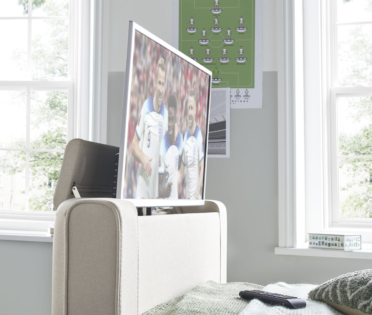 Alpha Manual Single TV Bed In Light Stone — view 2