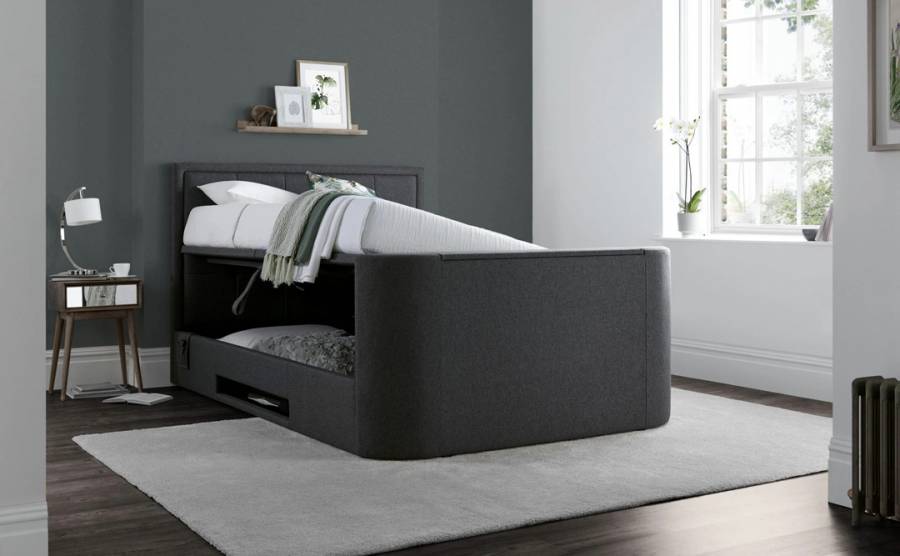 Eston 2.1 Ottoman TV Bed in Grey Fabric Built in Speakers & 43" TV Capacity — view 3