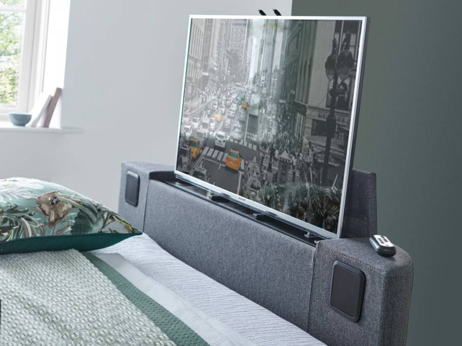 Eston 2.1 Ottoman TV Bed in Grey Fabric Built in Speakers & 43" TV Capacity — view 4