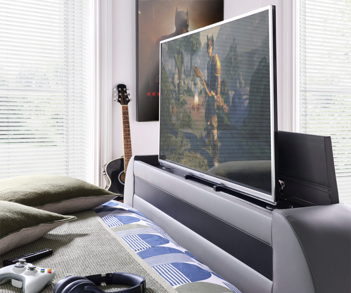 Merlin Gaming TV Bed - two tone Grey PU - 5.1 Surround - Ottoman Storage — view 7