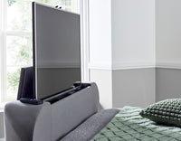 Madrid 6ft Super King Ottoman TV Bed in Grey Velvet With 43" TV Capacity — view 4 – image 4 of 5