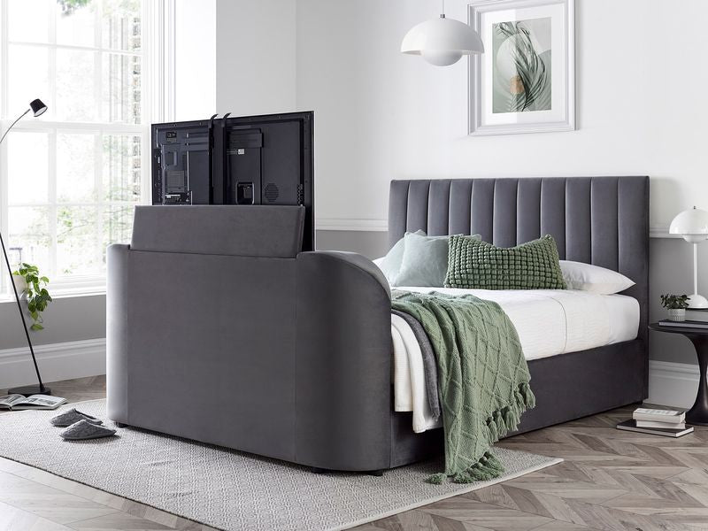Madrid Ottoman TV Bed in Grey Velvet With 43" TV Capacity — view 3