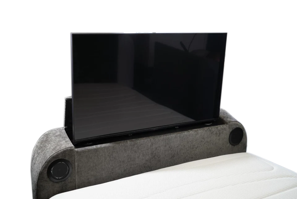 Annecy Double TV Bed With Ottoman Storage 2.1 Sound & 43" TV Capacity in Grey Fabric — view 6