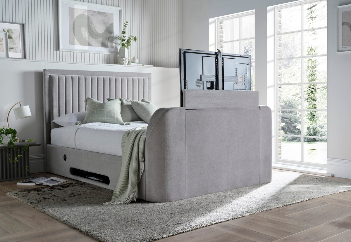 Lumas Ottoman TV Bed with Surround LED in Plush Grey — view 2