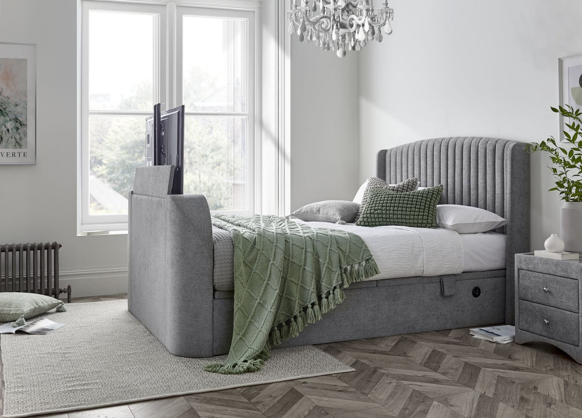 Essence Ottoman Storage TV Bed in Grey Fabric