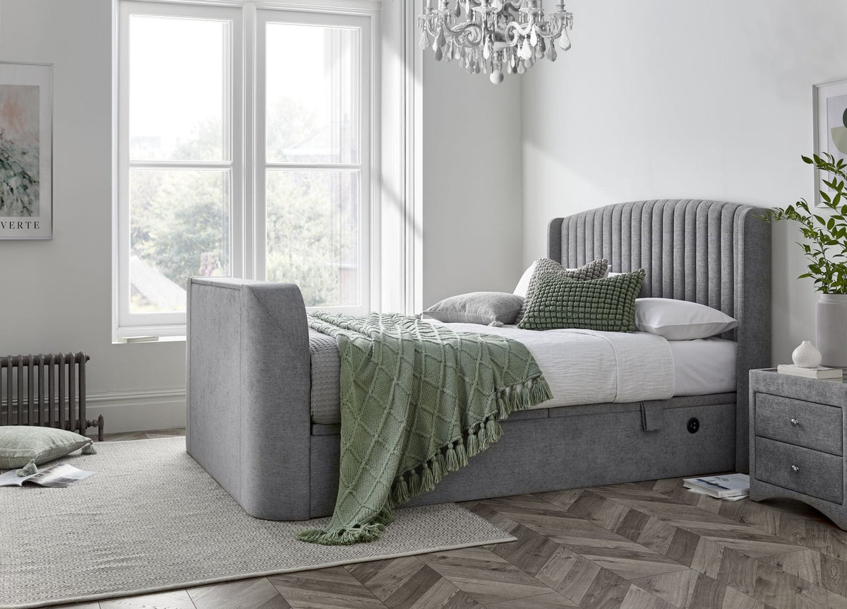 Essence Ottoman Storage TV Bed in Grey Fabric — view 3
