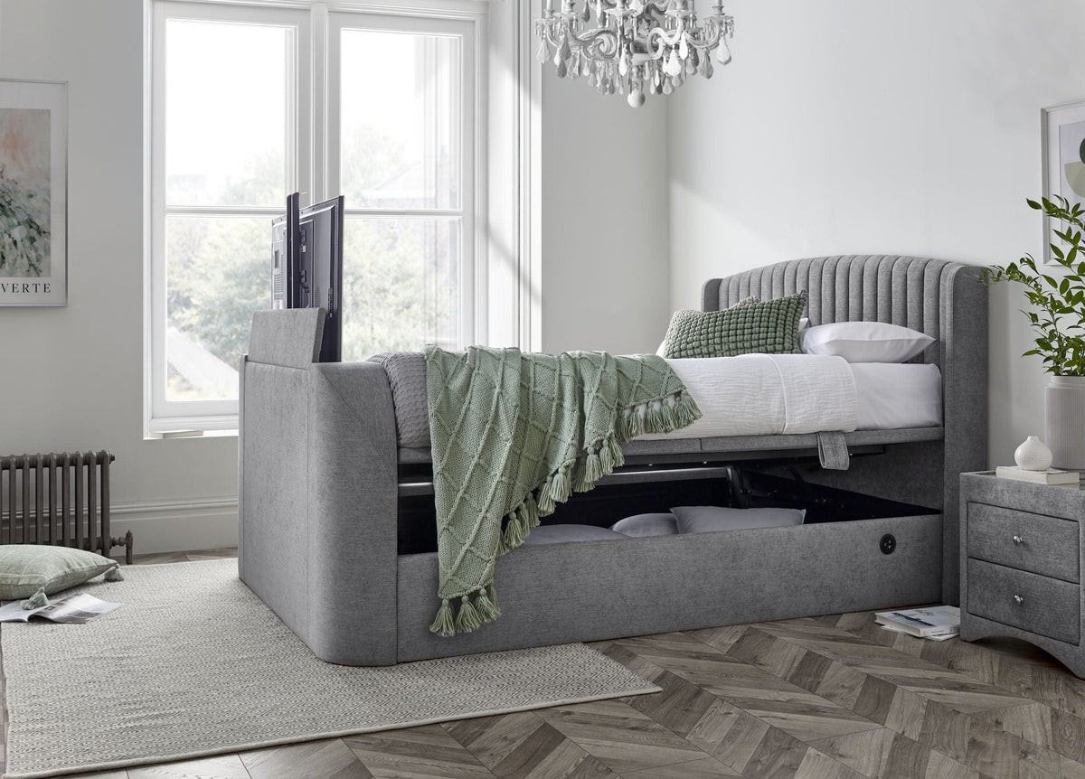 Essence Ottoman Storage TV Bed in Grey Fabric — view 2