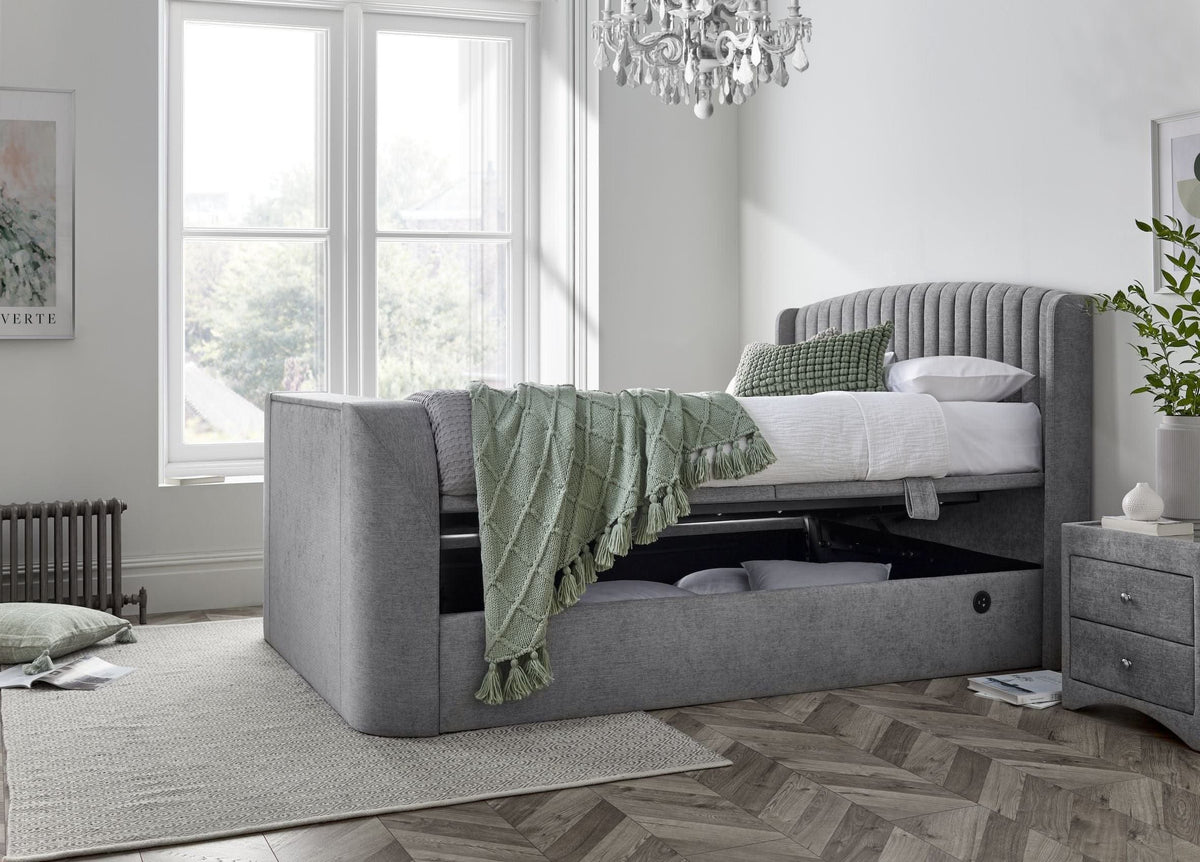 Essence Ottoman Storage TV Bed in Grey Fabric — view 4