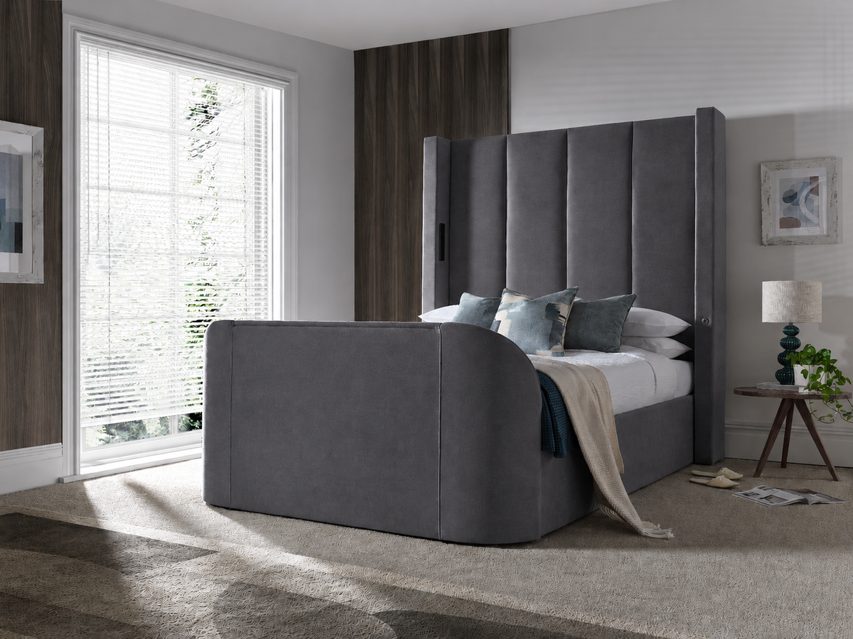 Hampton 5.1 Surround Sound Grey Velvet Ottoman TV Bed — view 7