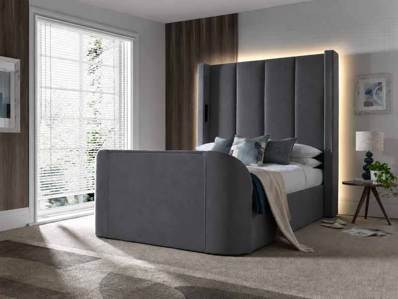 Hampton 5.1 Surround Sound Grey Velvet Ottoman TV Bed