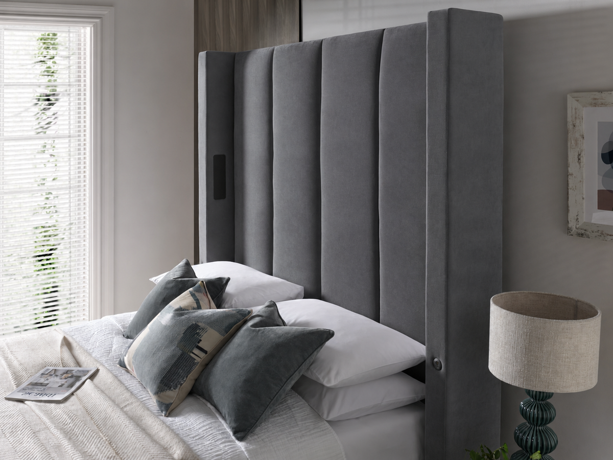 Hampton 5.1 Surround Sound Grey Velvet Ottoman TV Bed — view 6
