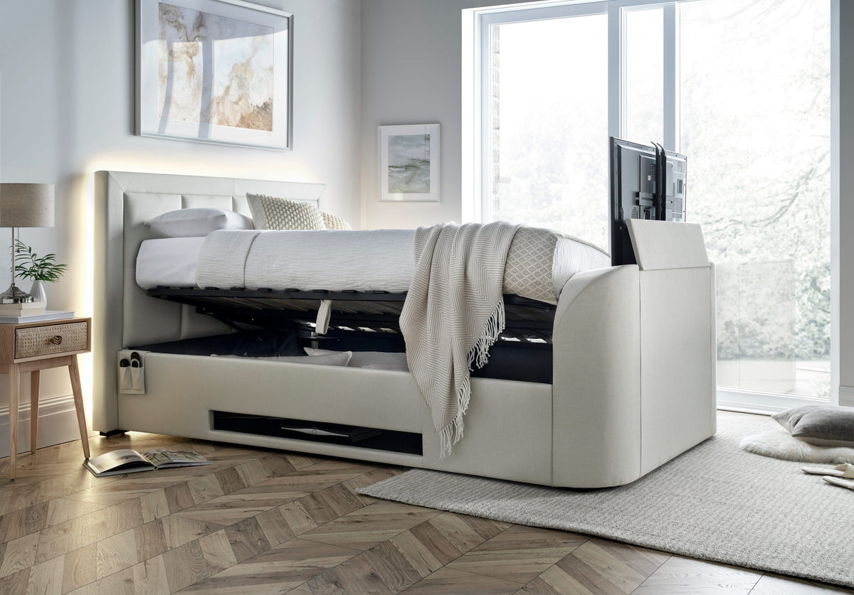 Harlem II Light Stone Fabric Ottoman TV Bed — view 2