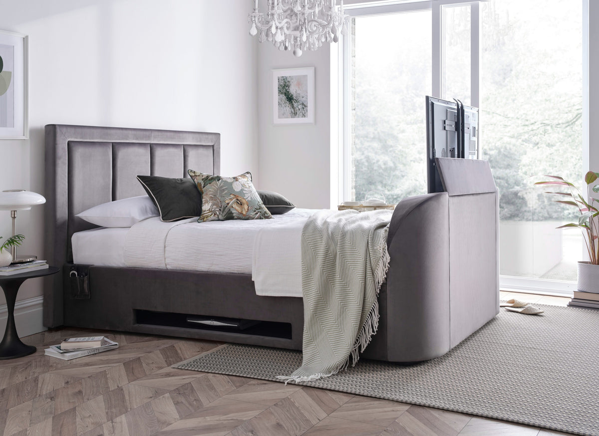 Harlem Grey Velvet Ottoman TV Bed