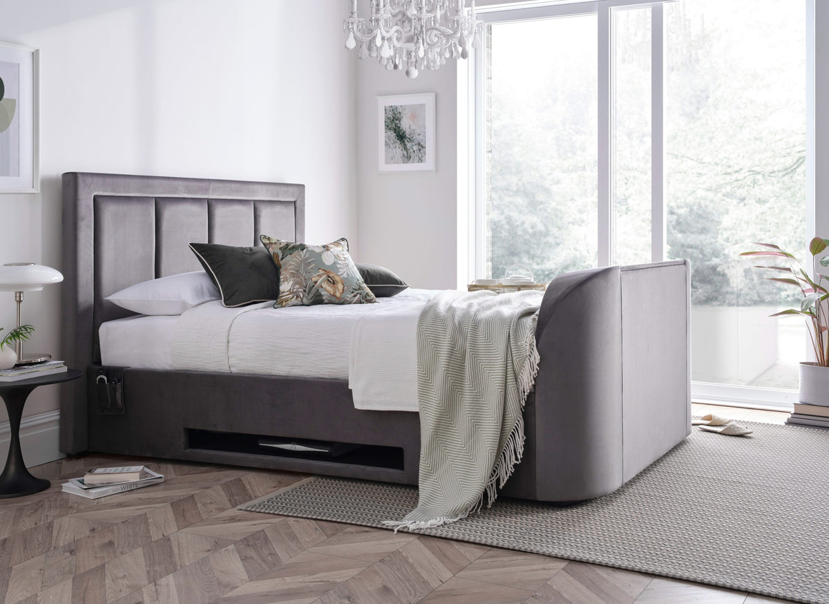 Harlem Grey Velvet Ottoman TV Bed — view 3