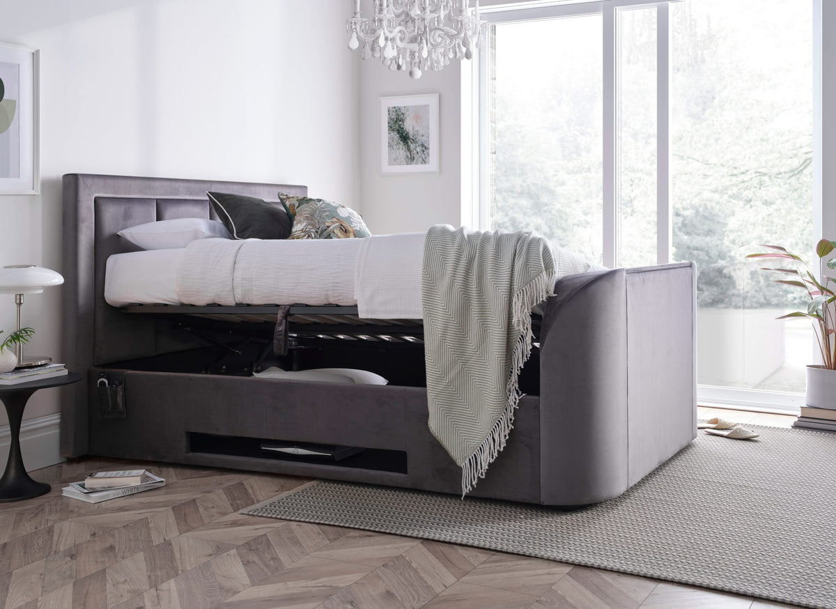 Harlem Grey Velvet Ottoman TV Bed — view 7