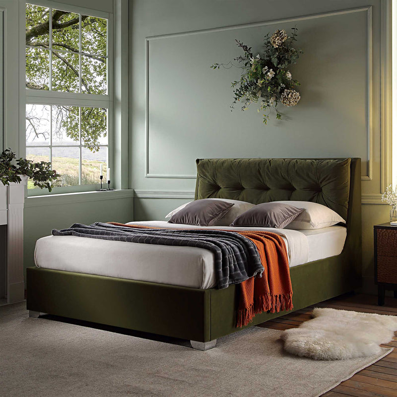 Hadley Ottoman Storage Bed in Moss Green Velvet