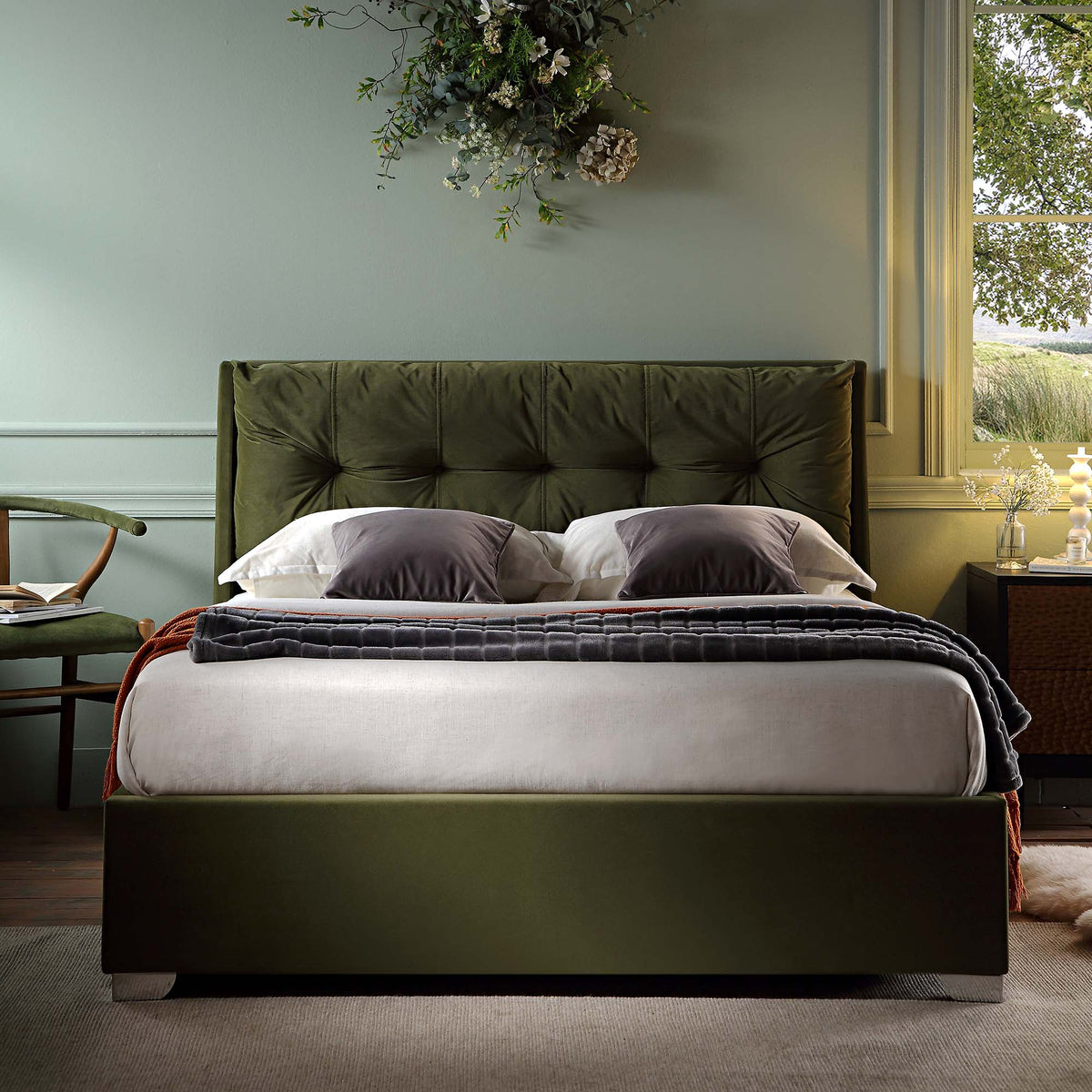 Hadley Ottoman Storage Bed in Moss Green Velvet