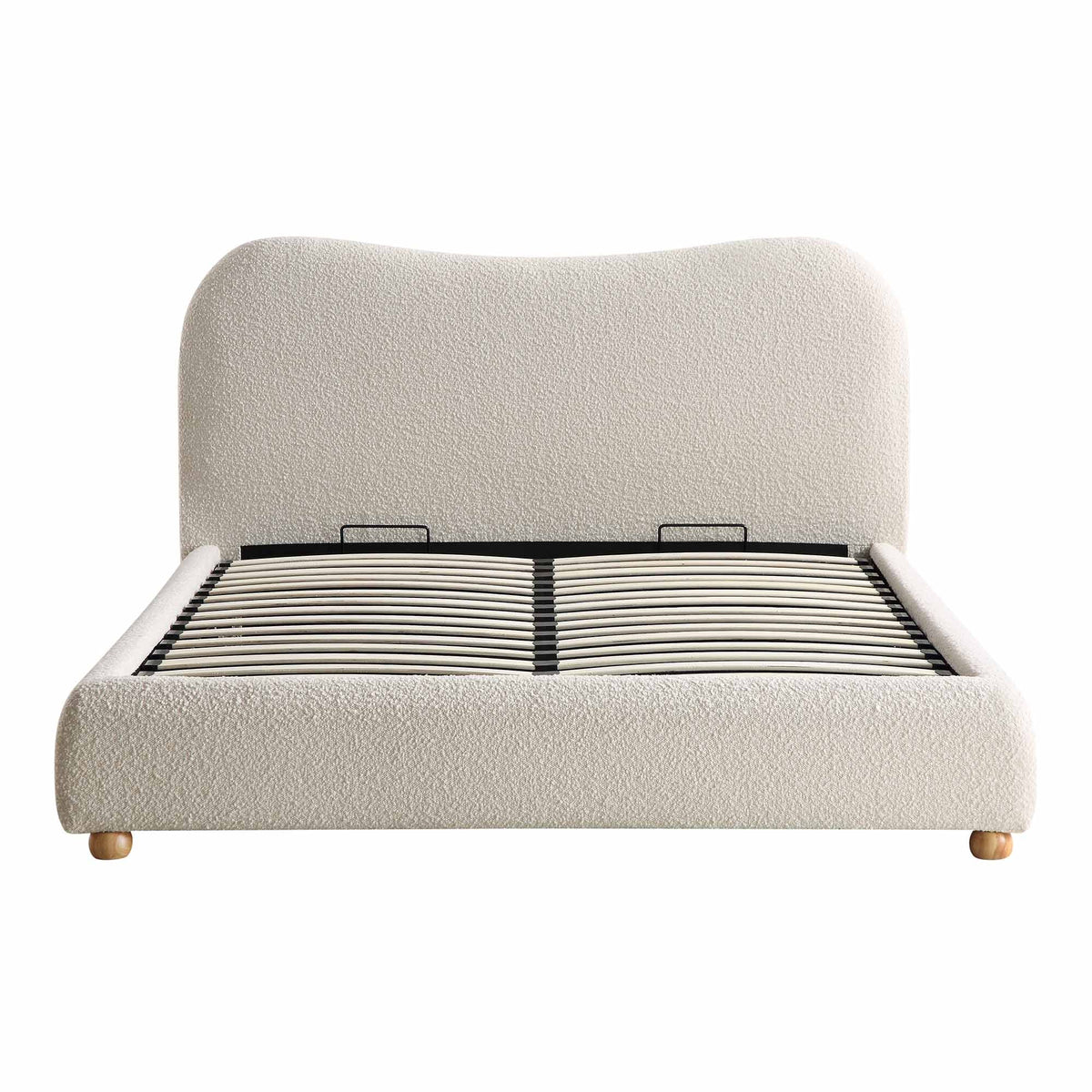 Egerie Curved Headboard Ottoman Storage Bed in Beige Boucle