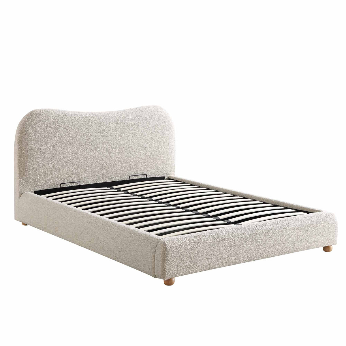 Egerie Curved Headboard Ottoman Storage Bed in Beige Boucle