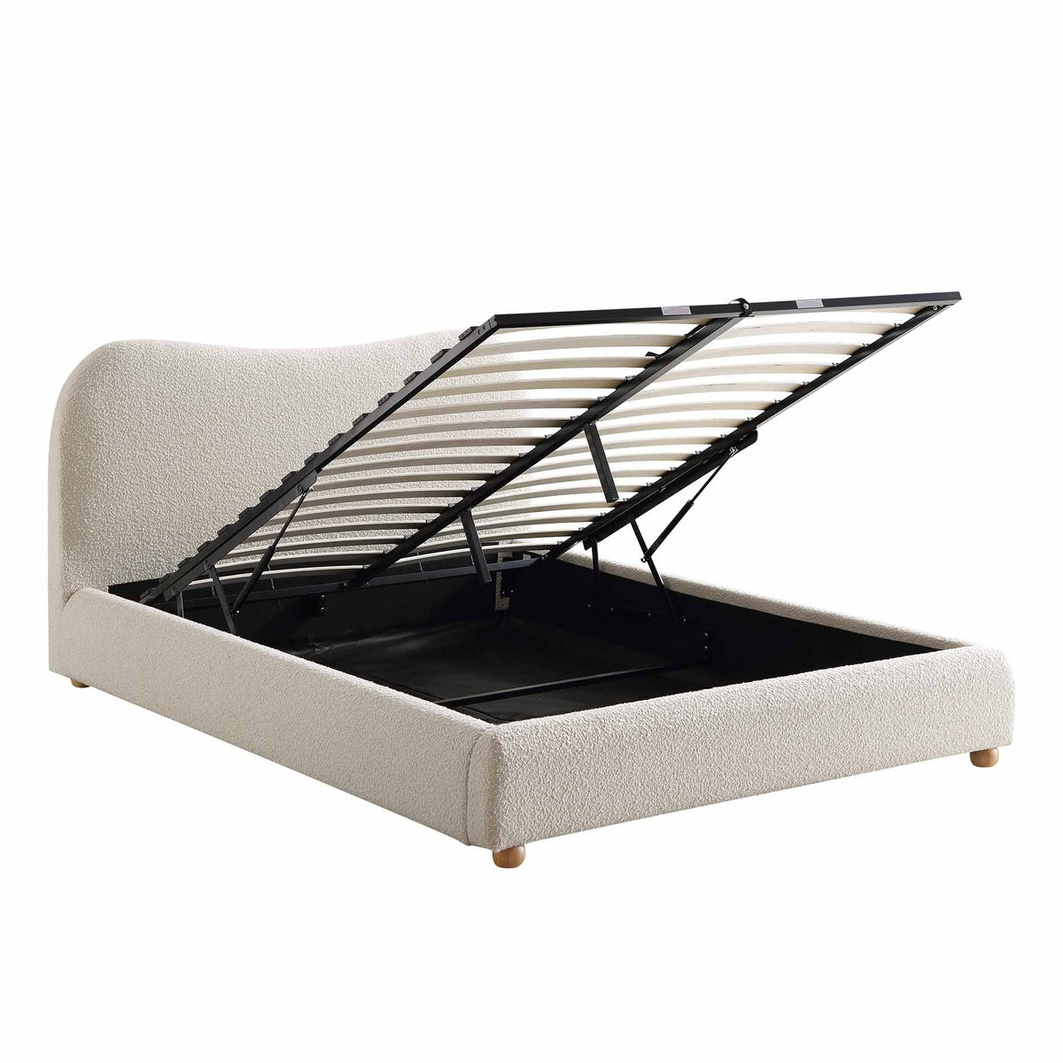 Egerie Curved Headboard Ottoman Storage Bed in Beige Boucle