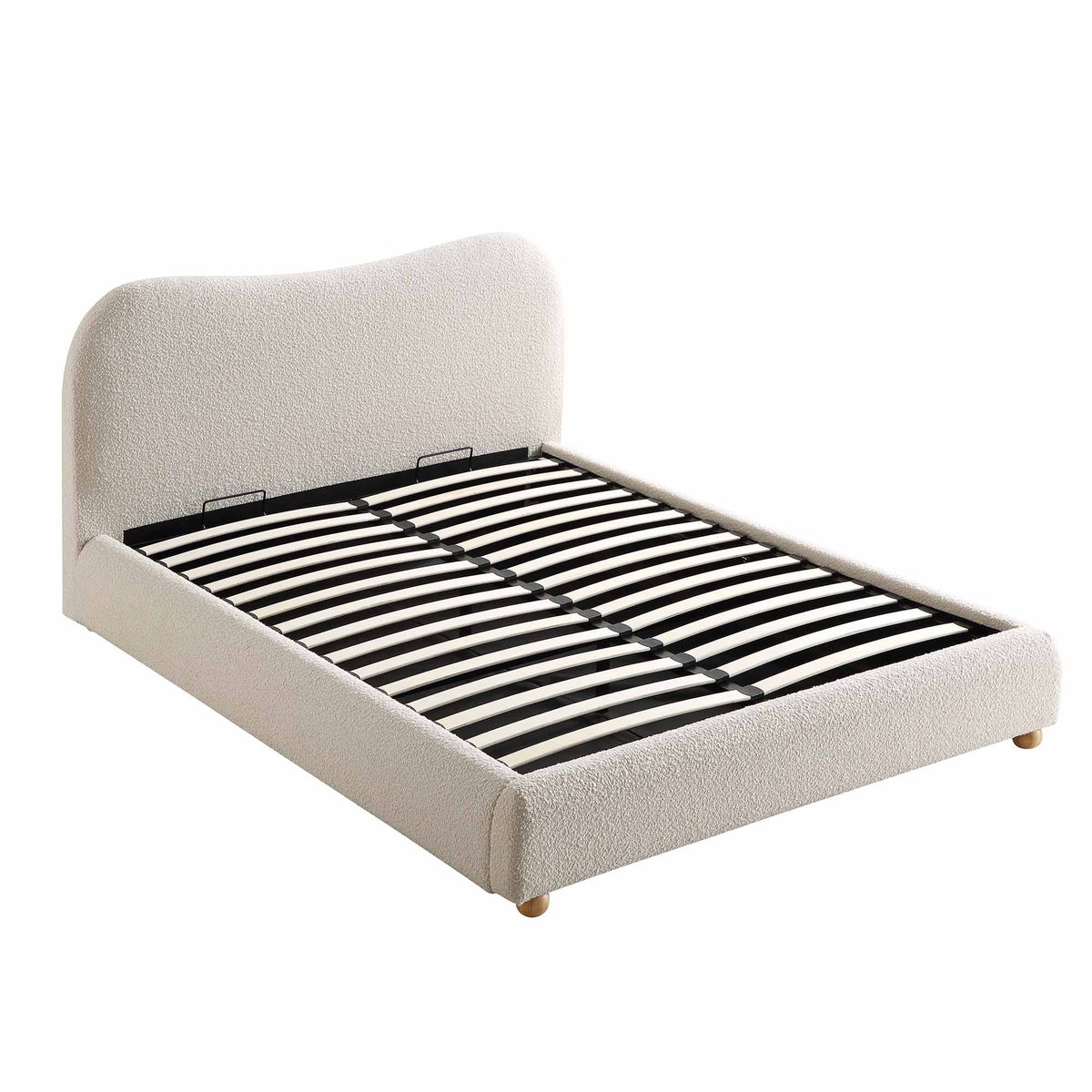 Egerie Curved Headboard Ottoman Storage Bed in Beige Boucle