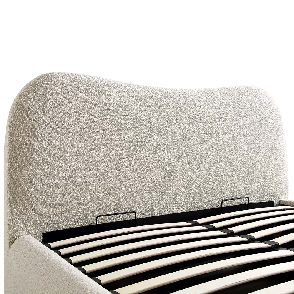 Egerie Curved Headboard Ottoman Storage Bed in Beige Boucle