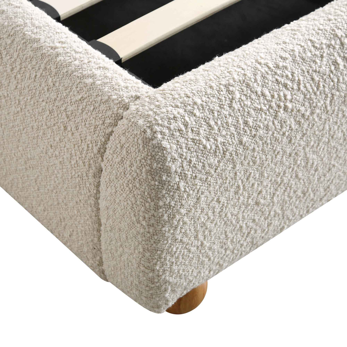 Egerie Curved Headboard Ottoman Storage Bed in Beige Boucle
