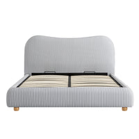 Egerie Curved Headboard Ottoman Storage Bed in Slate Blue Striped Fabric – image 56 of 67
