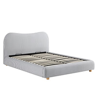 Egerie Curved Headboard Ottoman Storage Bed in Slate Blue Striped Fabric – image 57 of 67