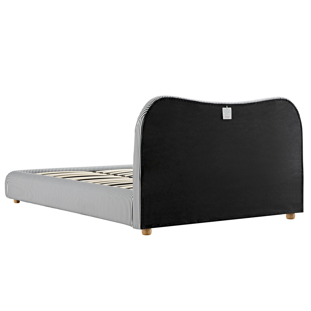Egerie Curved Headboard Ottoman Storage Bed in Slate Blue Striped Fabric