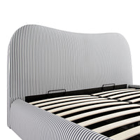 Egerie Curved Headboard Ottoman Storage Bed in Slate Blue Striped Fabric – image 63 of 67