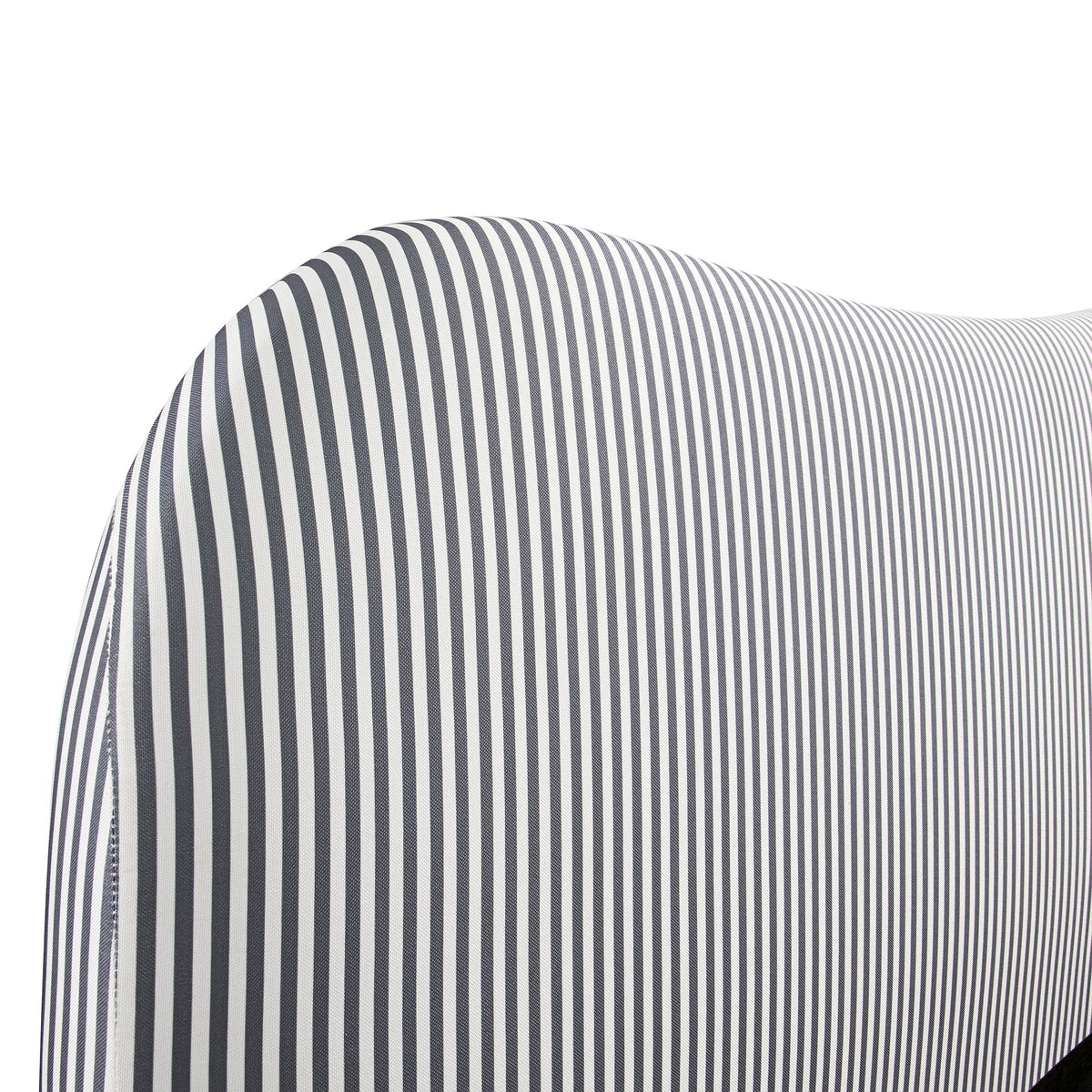 Egerie Curved Headboard Ottoman Storage Bed in Slate Blue Striped Fabric