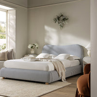 Egerie Curved Headboard Ottoman Storage Bed in Slate Blue Striped Fabric – image 50 of 67