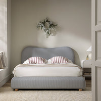Egerie Curved Headboard Ottoman Storage Bed in Slate Blue Striped Fabric – image 51 of 67