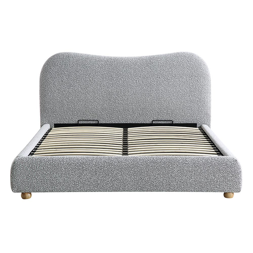 Egerie Curved Headboard Ottoman Storage Bed in Mist Grey Boucle