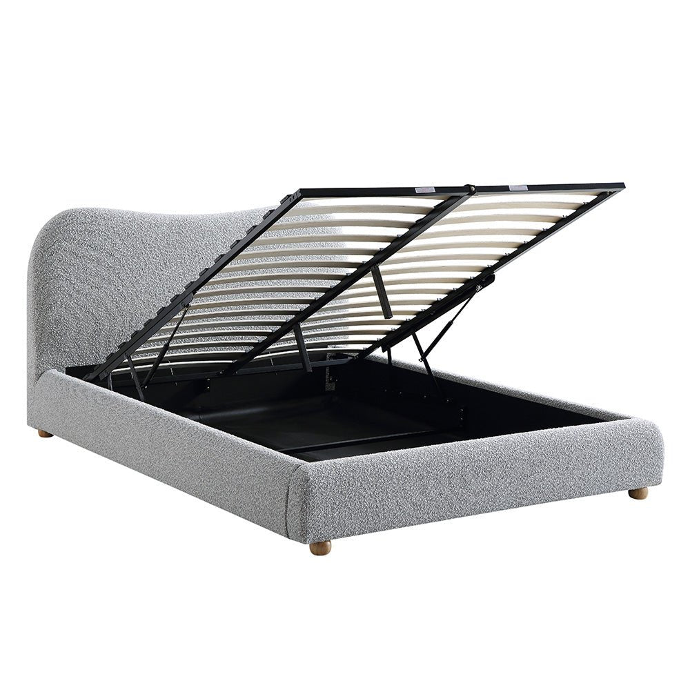 Egerie Curved Headboard Ottoman Storage Bed in Mist Grey Boucle