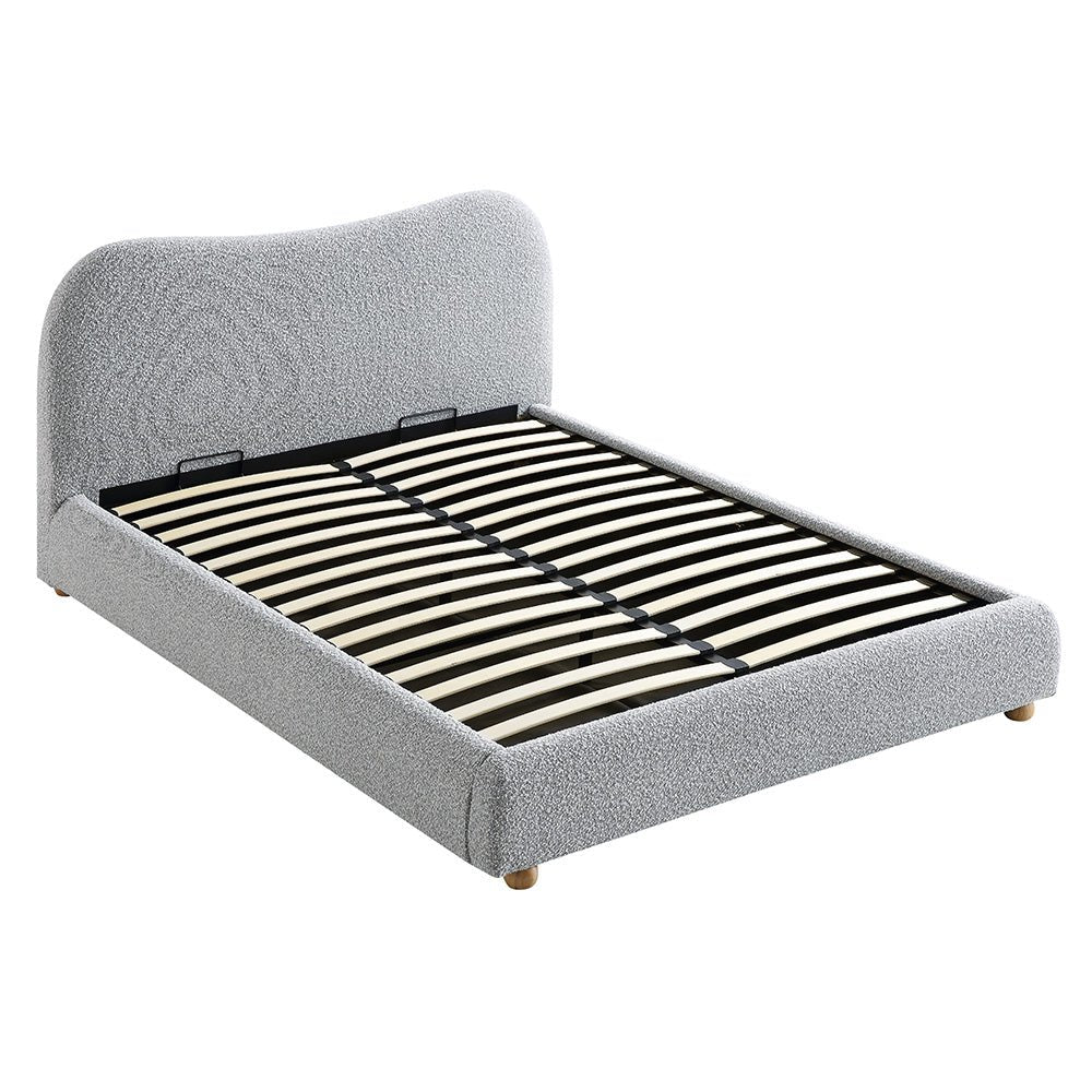 Egerie Curved Headboard Ottoman Storage Bed in Mist Grey Boucle