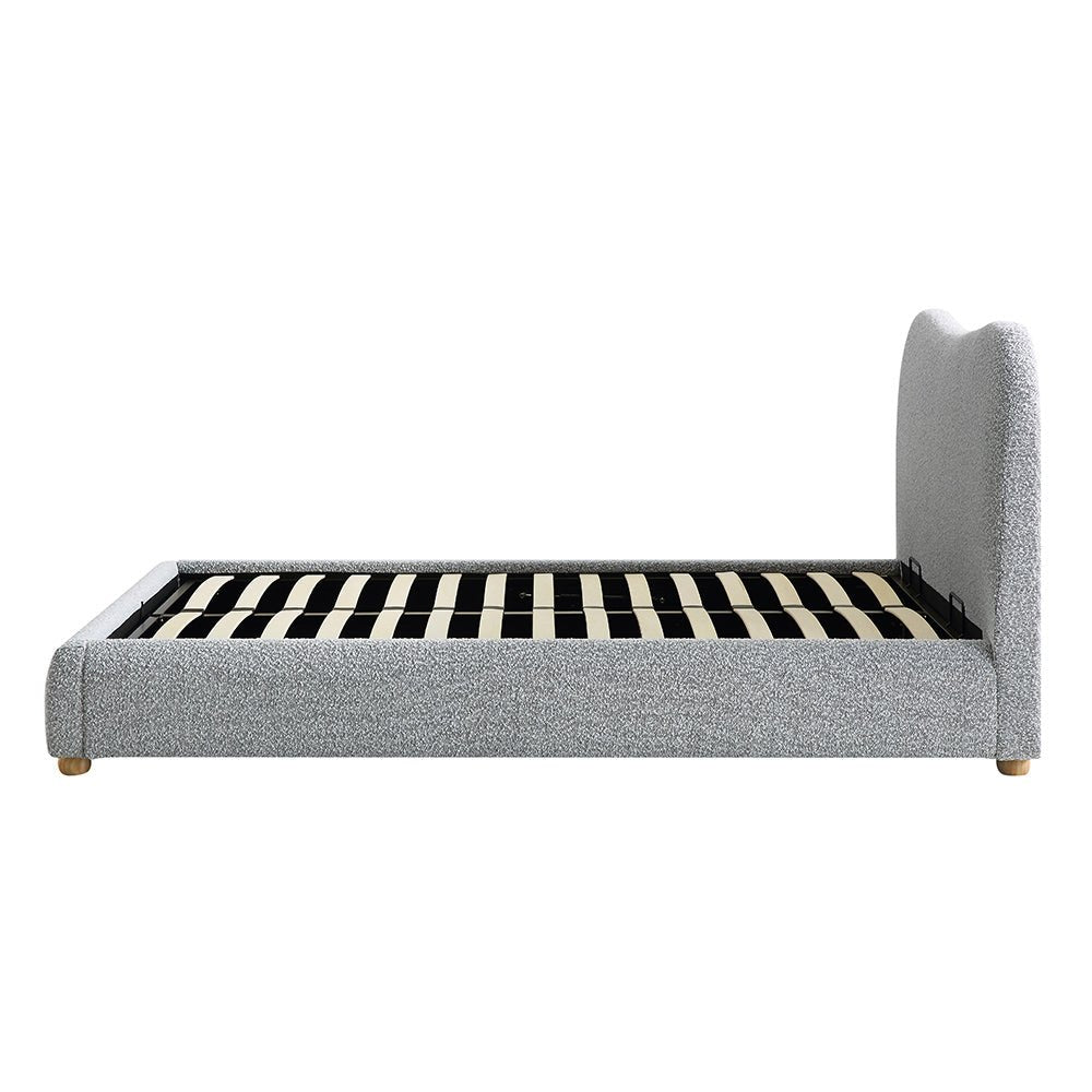Egerie Curved Headboard Ottoman Storage Bed in Mist Grey Boucle